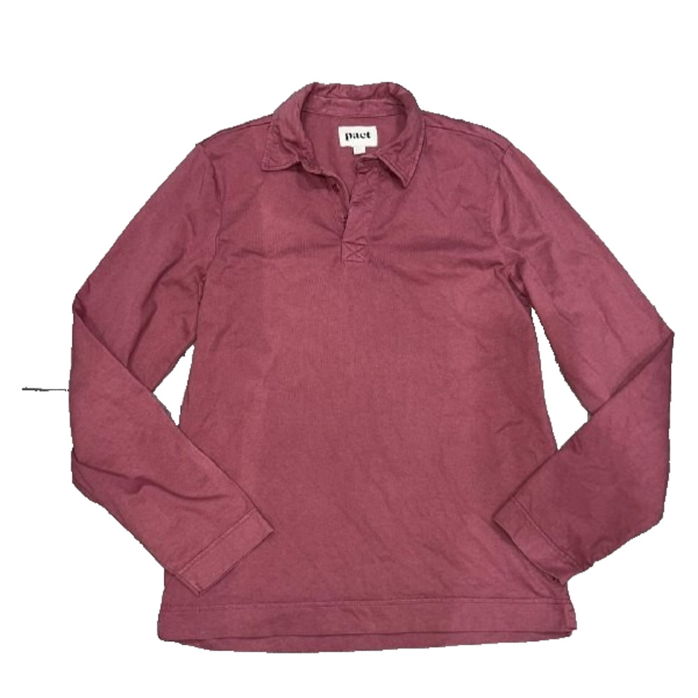 Pact Burgundy Long Sleeve Y2K 100% Organic Cotton Polo Shirt Small A006300